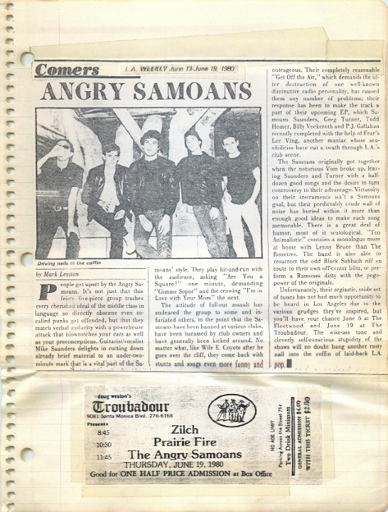 ANGRY SAMOANS Metal Mike Scrapbook 1980 – P.J. Galligan on Lead Guitar Page 14